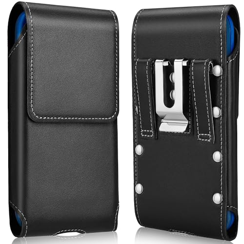 Gcepls Universal Cowhide Leather Phone Holster with Belt Clip for iPhone 14 Pro Max,13 12 Pro Max,Galaxy S23 Ultra,S22 Ultra (Vertical-Black-1, Medium (6.3x3.35x0.7”)) - color: Vertical-Black-1, size: Medium (6.3x3.35x0.7”)