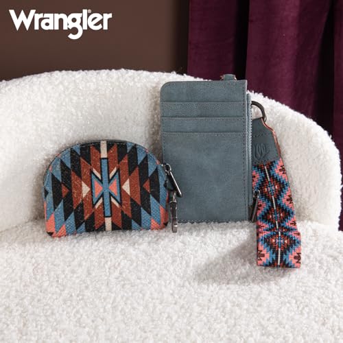 Wrangler Aztec Keychain Wristlet Wallets for Women Western Dual Pouch Wristlet Credit Card Holder Wallet with Zipper Pocket WG2213-W0051NY - color: Angel Navy