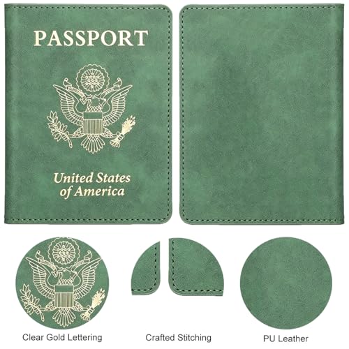 Passport Holder for Travel, US Passport Cover and Card Slot Combo - color: Green