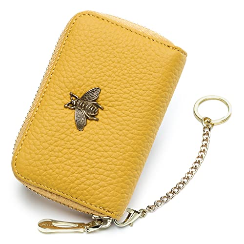 imeetu RFID Credit Card Holder, Small Card Wallet Women, Leather Card Case | Genuine Leather Women's Card & id Cases, Change Coin Purse with Zipper Keychain id Window, 20 Colors & 3 Styles, Daily, Gifts - color: Pro - Yellow, size: Pro