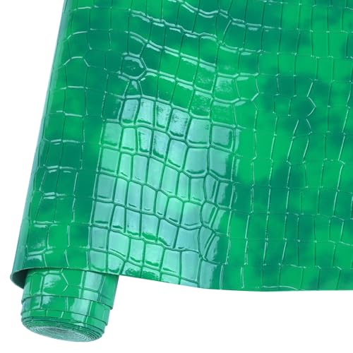HGUAN Crocodile Skin Texture Faux Leather Sheets Fabric 12"x53"(30cm X 135cm) Used for DIY Sewing Keychain Leather Earring Project (Green) - color: Green