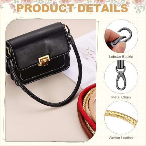 MECCANIXITY Braided Purse Strap, PU Leather Purse Strap Handle Replacement for Handbag Tote Underarm Bag Making - color: Gold