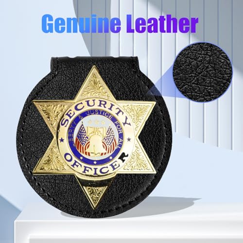 Genuine Leather Police Badge Holder with Belt Clip and Neck Chain | Universal Recessed Heavy Duty Badge Holder for Law Enforcement, Sheriff, Security Officer, Tactical Badge Case for Shield - size: Round