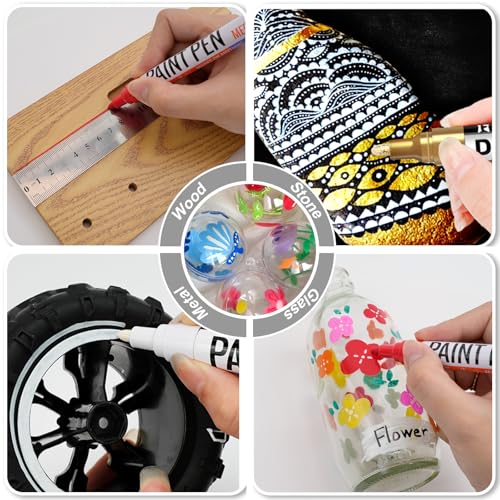 Blue Paint Pens 4 Pcs Oil Based Medium Tip Permanent Marker Pen | Waterproof, Quick-drying, Fade Resistant, 3mm Paint Markers for Rock Painting, Plastic, Metal, Car Tyre, Glass, Wood, Canvas - color: Blue