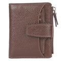 Women's RFID Blocking Leather Small Compact Bi-fold Zipper Pocket Wallet Card Case Purse with id Window - color: Lichee Coffee