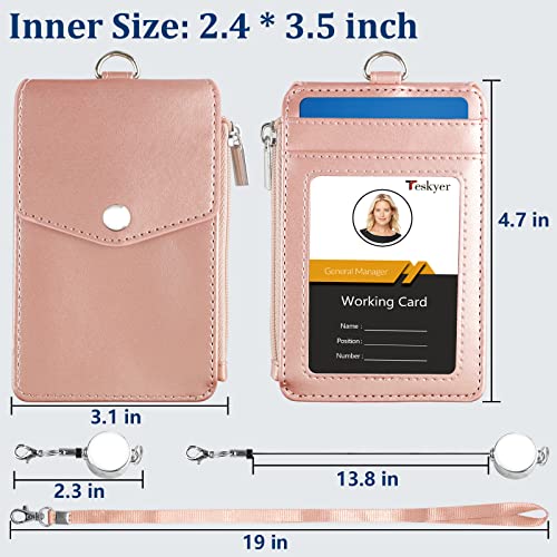 Teskyer ID Badge Holder with Retractable Lanyard, Lanyard Wallet, Rose Gold - color: Rose Gold #02, size: 3.1" x 4.7"