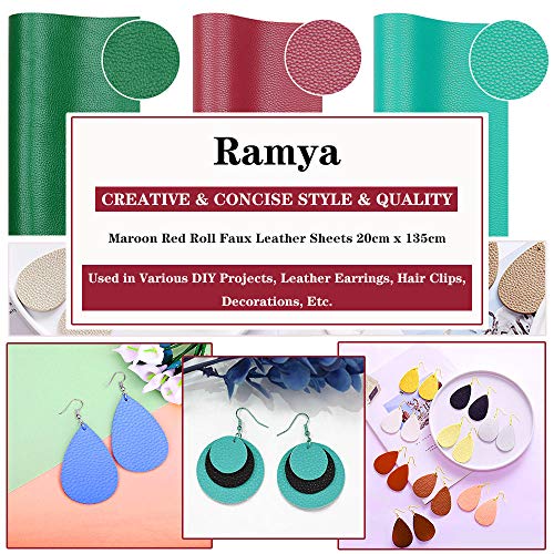 Ramya Solid Color Faux Leather Sheets(7.8"X 53"), Leather Fabric is Perfect for Leather Earrings and DIY Projects (Maroon Red) - color: Clear,red