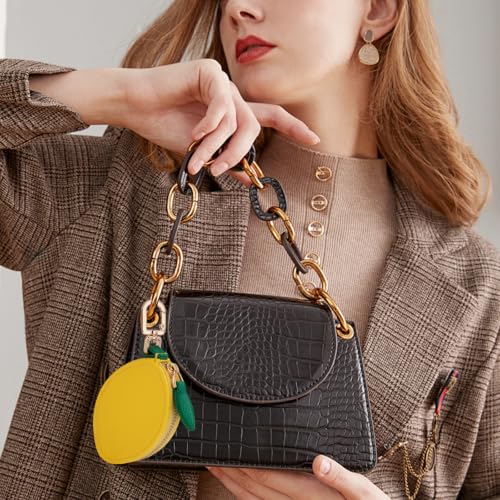 Fruit Coin Purse Bag Charm Keychain, Mini Charm Kawaii Leather Coin Purse Pouch Holder for Airtag Handbag Tote Wallet - color: Lemon