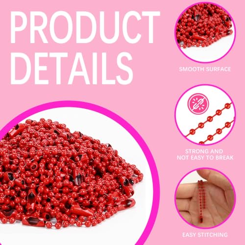 GEKIXUTP 300 pcs red ball chain bulk,metal bead chain,keychain chains,gold nickel plated metal 3.9" Long 2.4mm ball bead chains,for hanging christmas decoration - color: 300 Pcs Red Ball Chain 3.9 in