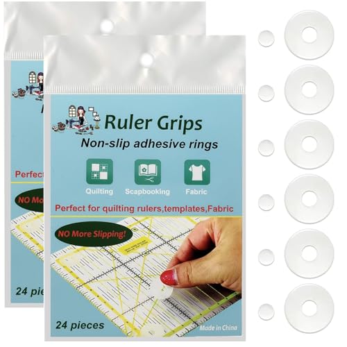 Fbshicung 48pcs Non-Slip Silicone Grips for Quilt Templates, Quilting Rulers, Adhesive Backing Rings Sewing Tool