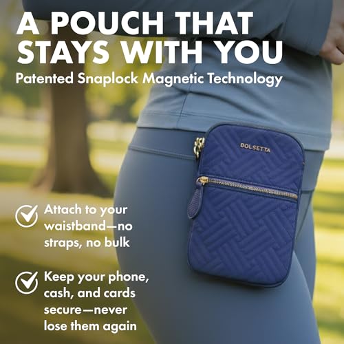 Magnetic Hip Pouch - RFID Blocking Pouch and Key Fob Protector - Zippered Pocket, Magnetic Snaplock Attachment - Lightweight Travel Wallet, Hip Bag for Concerts and Errands - Navy Quilt - color: Navy