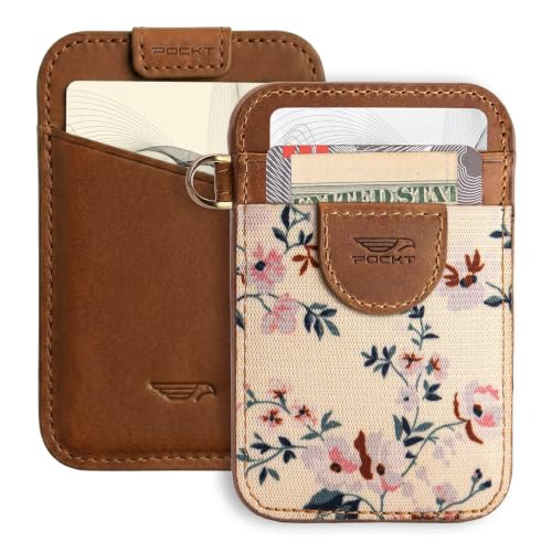 Elastic Card Holder Wallet for Women and Men, Genuine Leather Slim RFID Blocking Front Pocket Credit Card Holder, Cute Small Minimalist Wallet | Bloom - color: Bloom