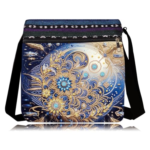 5D Diamond Painting Shoulder Bag, DIY Diamond Art Kits for Adults with Adjustable Strap & Zipper, Artistic Handbag for Women, Perfect for Shopping & Daily Use - color: Blue