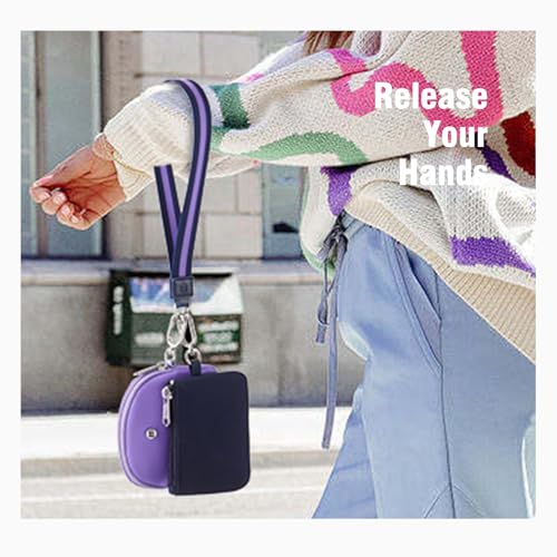 Mini Dual Pouch Wristlet Wallet for Women – Zip Around wristlet Keychain Wallet with 2 Wristlets, Ideal for Dog Walking, Coffee Runs & Lunch Break Essentials (Violet+Navy Blue) - color: Violet+Navy Blue