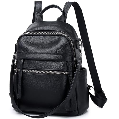 Genuine Leather Backpack Purse For Women Black - color: Black