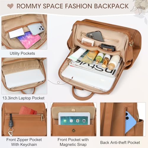 NUBILY Backpack Purse for Women Leather Anti-Theft Mini Backpack Fashion Designer Handbag Convertible Travel Bag Ladies Shoulder Bags, Brown - color: Brown
