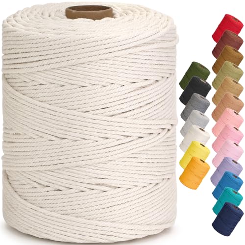 Macrame Cord 4mm x 328yards, Soft Colored Macrame Rope, Natural Cotton Cord for Plant Hangers, Wall Hanger, Decorative Projects - color: Natural Color, size: 4mm×328Yards