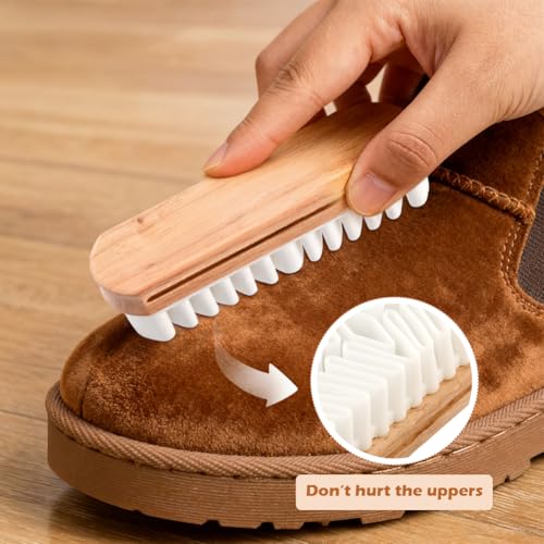 3Pcs Suede Shoe Brush and Eraser Set, Multi-Purpose Rubber Cleaning Brush for Shoes, Wood Handle Soft Brus-h and Stain Eraser for Leather(Color:Wood,Yellow)