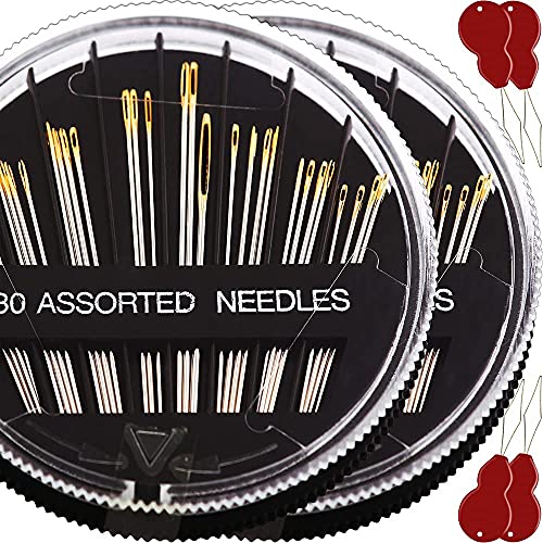 60 Pack, Premium Sewing Needles for Handsewing, Assorted Sizes, 6 Sizes Sewing Sharp Needles, 6 Pcs Big Eye Hand Sewing Needles, Sewing Needles Large Eye, Embroidery Needles for Hand Sewing - size: BLACK 60PCS Needles