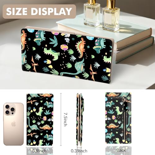 Anikathy Womens Wallet, Rfid Wallets for Women,Slim Thin Credit Card Holder Organizer Purse,PU Leather Cute Long Bifold Clutch Cash Wallet with Zipper Coin Pocket,Ladies Gift,Dinosaur X - color: Dinosaur X