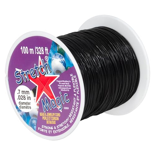 Stretch Magic Elastic Beading Cord – Black Color, 0.7mm in Diameter, 100-Meter (328 ft) - Easy to Knot, Strong & Stretchy String for Making Beaded Jewelry - size: 0.7 mm, style: Black - 100 Meter