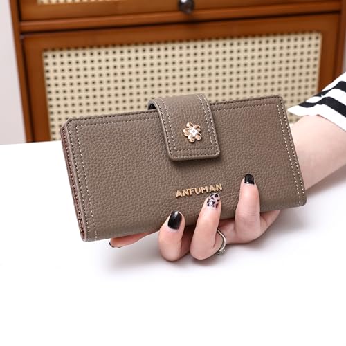 Long Wallets for Women Rfid Blocking Leather Multi Card Holder Wallet Clutch Ladies Wallet Zipper Pocket with ID Window Light Brown - color: Light Brown