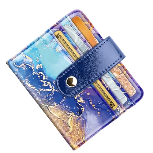 Small Wallets for Women Slim Minimalist Bifold Credit Card Holder | Compact, Zipper Coin Pocket, Mini Purse Ladies, RFID Blocking, PU Leather, Travel Card Case, Female Gifts, Blue Painting - color: Blue Painting