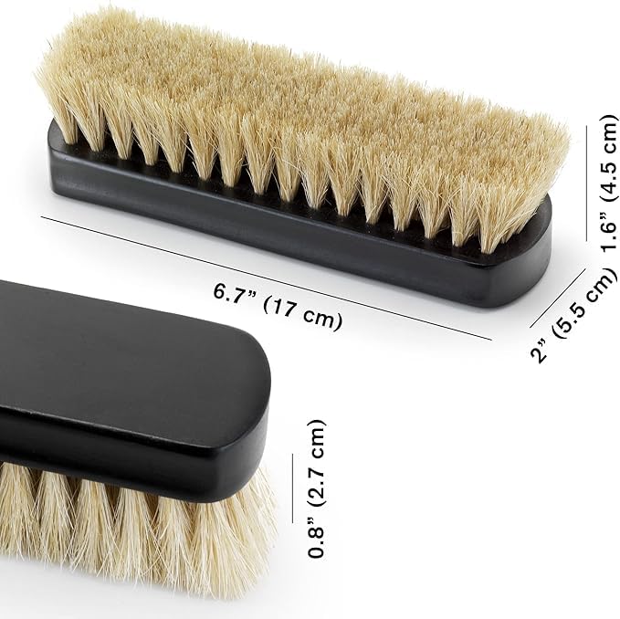 Premium Horsehair Shoe Polish Brush – Handcrafted Beechwood Shoe Brush for Shine and Buffing – Luxurious Shoe Shine Brush with Soft Horsehair Bristles (Black/White) - color: Premium Black and White
