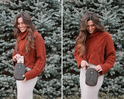S-ZONE Small Crossbody Bags for Women RFID Blocking Leather Phone Purses | Crazy Horse Leather, Multi Pockets, Trendy Adjustable Wide Strap, Compact Shoulder Purse for Daily Dating Travel - color: Dark Brown