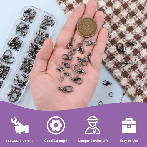 Swpeet 170Pcs Gun Black 10mm 12mm 14mm 16mm 18mm Open Jump Rings and 6mm Lobster Clasps Assortment Kit, Perfect Jewelry Findings Kit Fits for DIY Making Bookmark Pinch Bracelet Choker Necklace - color: Gun Black