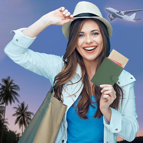 HOTCOOL Passport Holder Travel Essentials Airplane & Cruise Essentials Ship Leather Wallet Cover Case RFID Blocking Women & Men Vacation Travel Accessories Gifts Deals, Litchi - Green - color: A Litchi Green