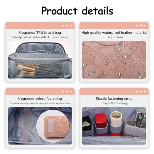 BOYATU Travel Makeup Bags Cosmetic Organizer Bag: 3-Set Make up Bag | Large Capacity PU Leather Toiletry Bags for Women - Wide Open Portable Pouch with Divider & Handle(01-Z-Pink) - color: 01-Z-Pink