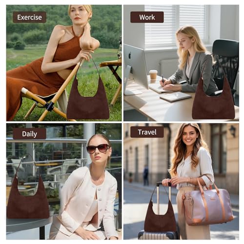 Women’s Trendy Suede Tote Bag Shoulder Bags For Women Fall Underarm Bag Winter Hobo Bag Work Purses Suede Travel Handbag - color: Armygreen