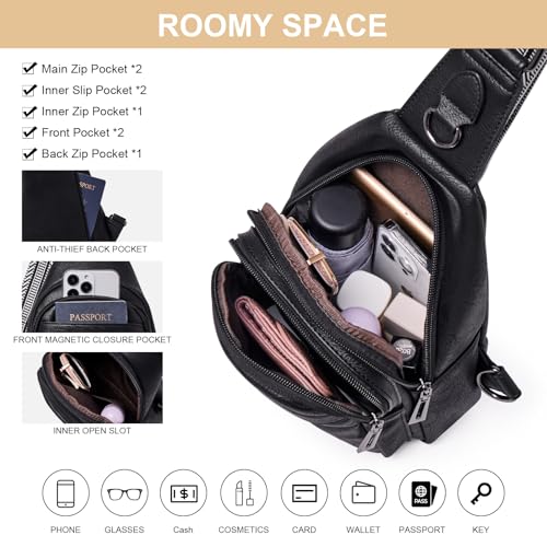 cakang Womens Sling Bag Crossbody Bags for Women Vegan Leather Sling Backpack Daypack Fanny Pack Crossbody Purse Travel - color: 3-black