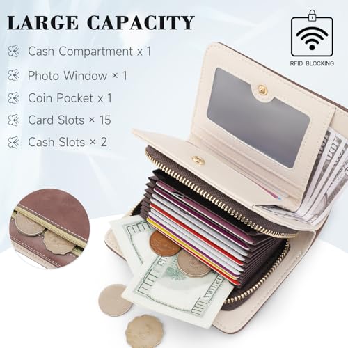 KITEVIUN Women RFID Blocking Small Bifold Wallet, Compact Cash Clutch with Zipper Coin Pocket, Glittery Butterfly Design, Credit Card Holder, Travel Purse with Tassel COFFEE - color: 04-COFFEE