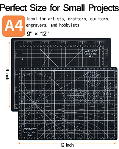 Density-upgraded 9"x12" Self Healing Cutting Mat, Idemeet Rotary Sewing Mat for Crafts, 5-Ply Blade Table Protector Cut Board for Fabric Leather Cutting Quilting Modeling Hobby Project, A4, Black - color: Black, size: 12"L x 9"W