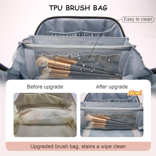 BOYATU Travel Makeup Bags Cosmetic Organizer Bag: 3-Set Make up Bag | Large Capacity PU Leather Toiletry Bags for Women - Wide Open Portable Pouch with Divider & Handle(01-Z-Pink) - color: 01-Z-Pink