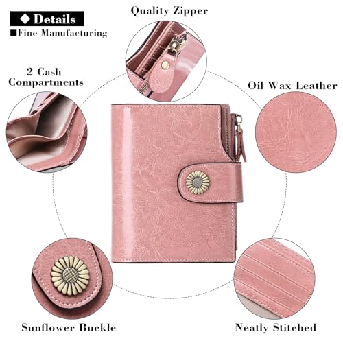 FALAN MULE Small Wallet for Women Leather Bifold Compact Small Womens Wallet with RFID Blocking - color: Pink