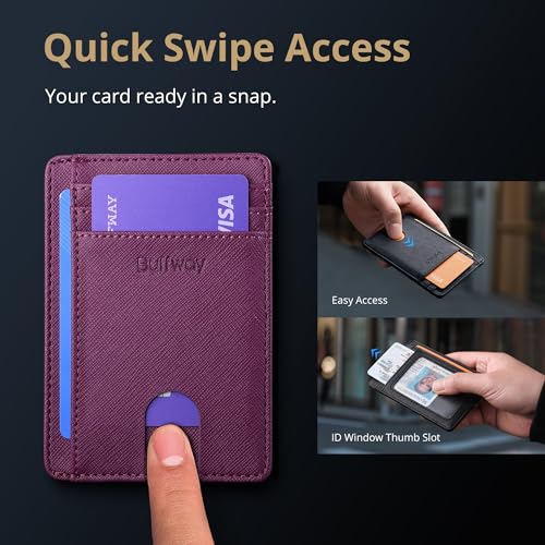 Buffway Slim Minimalist Front Pocket RFID Blocking Leather Wallets for Men and Women - Cross Purple - color: Cross Purple