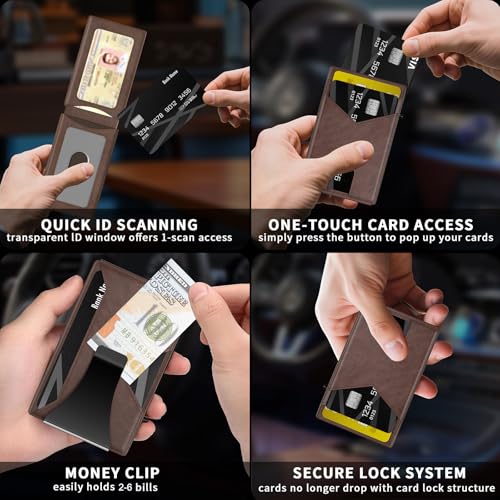 Wallet for Men,Aluminum RFID Blocking-Metal Smart Pop-Up Credit Card Holder with 2 ID Windows,Bifold Compact Security Anti Scanner Wallet & Money Clip,Men's accessories (bifold coffee) - color: bifold coffee
