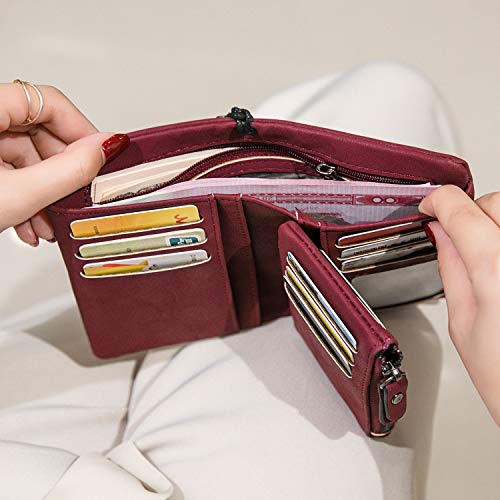 AOXONEL Women's Small Bifold Leather wallet Rfid blocking Ladies Wristlet with Card holder id window Coin Purse - color: Purple3