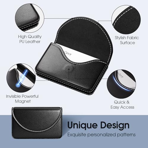 MaxGear Business Card Holder Case, PU Leather Business Card Case, Black | Pocket Name Card Holder Wallet for Purse, Portable Business Card Carrier with Magnetic Closure, Slim Stylish Men Women Gift - color: Black