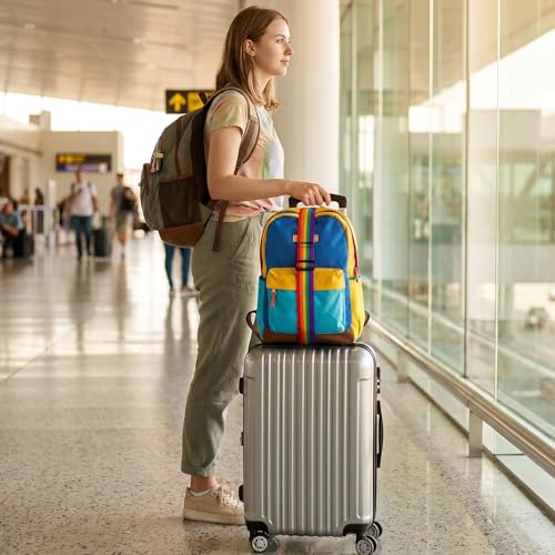 6 Pcs Multi Use Strong Luggage Connector Straps, Adjustable Luggage Strap Bungee for Suitcase Handle, Flexible Luggage Straps for Multiple Suitcases Travel (Rainbow, Black)