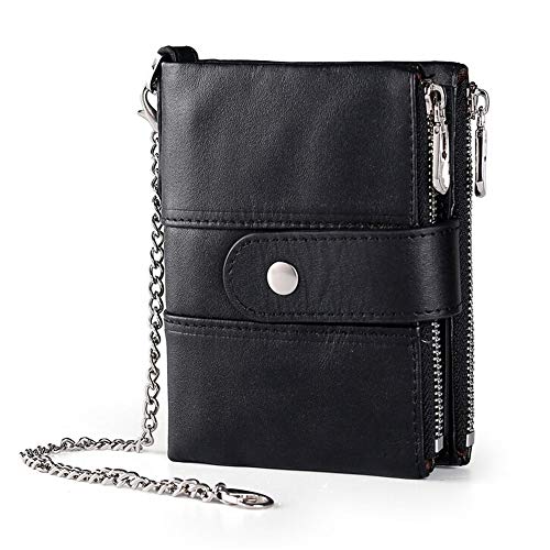 boshiho Genuine Leather Bifold Chain Wallet for Men RFID Blocking - color: Black