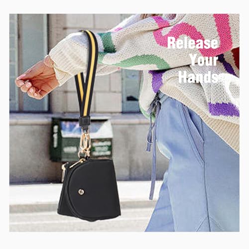 Mini Dual Pouch Wristlet Wallet for Women – Zip Around wristlet Keychain Wallet with 2 Wristlets, Ideal for Dog Walking, Coffee Runs & Lunch Break Essentials (Black) - color: Black