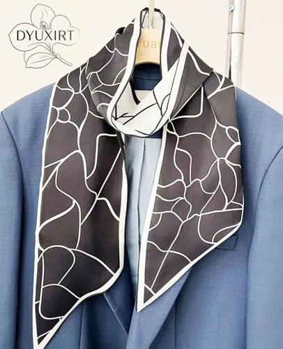 Head Scarf Purse Handle Neck Satin Hair Scarfs For Bag Lightweight Silky Long Thin Women's Fashion Scarves 59 * 5.9” - color: H10-black Marble Pattern(59*5.9inch)