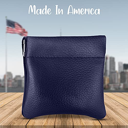 Genuine Leather Squeeze Coin Purse, Coin Pouch Made IN U.S.A. Change Holder For Men/Woman Size 3.5 X 3.5 (Purple) - color: Purple