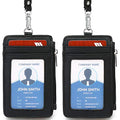 ID Badge Holder with Neck Lanyard PU Leather ID Badge Wallet Case with 1 ID Window, 4 Card Slots, 1 Side Zipper Pocket (2PCS Black) - color: 2pcs Black