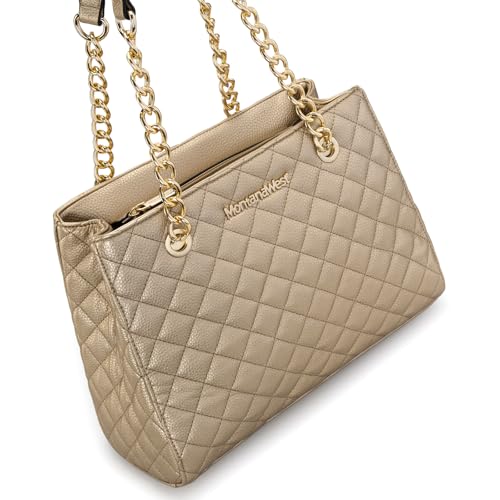 Montana West MEDIUM Tote Bag for Women Quilted Chain Handbags Shoulder Purse - color: 040gold