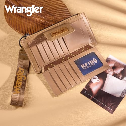 X Wrangler Western Wallet for Women Card Cases & Money Organizers Wristlet Wallet with Zipper Pocket - color: 1-Tan